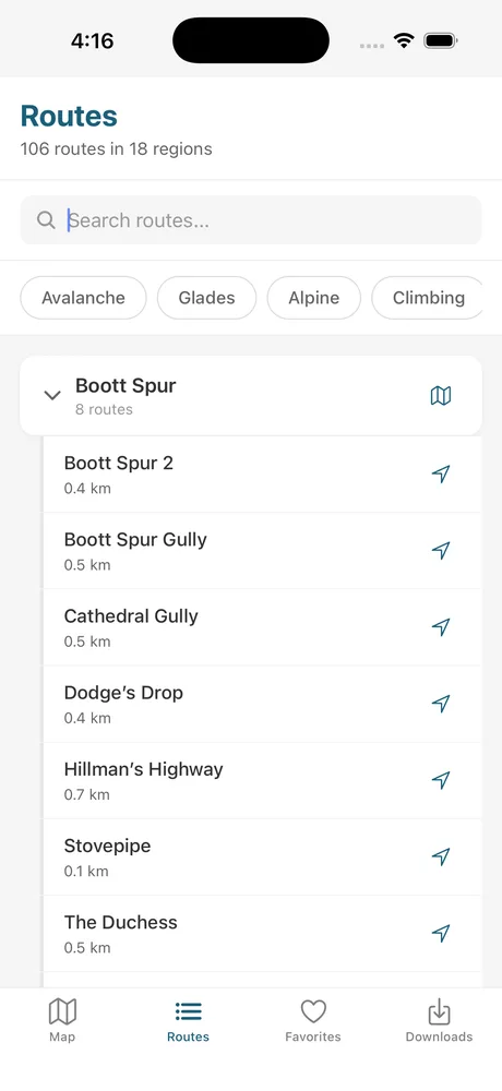 Route list view